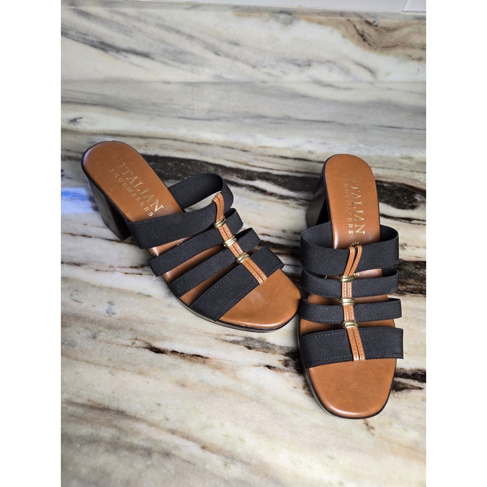 Italian‎ Shoemakers Clover Mid Wedge Slip On Sandal 8m Black Dress Shoe - Picture 2 of 10